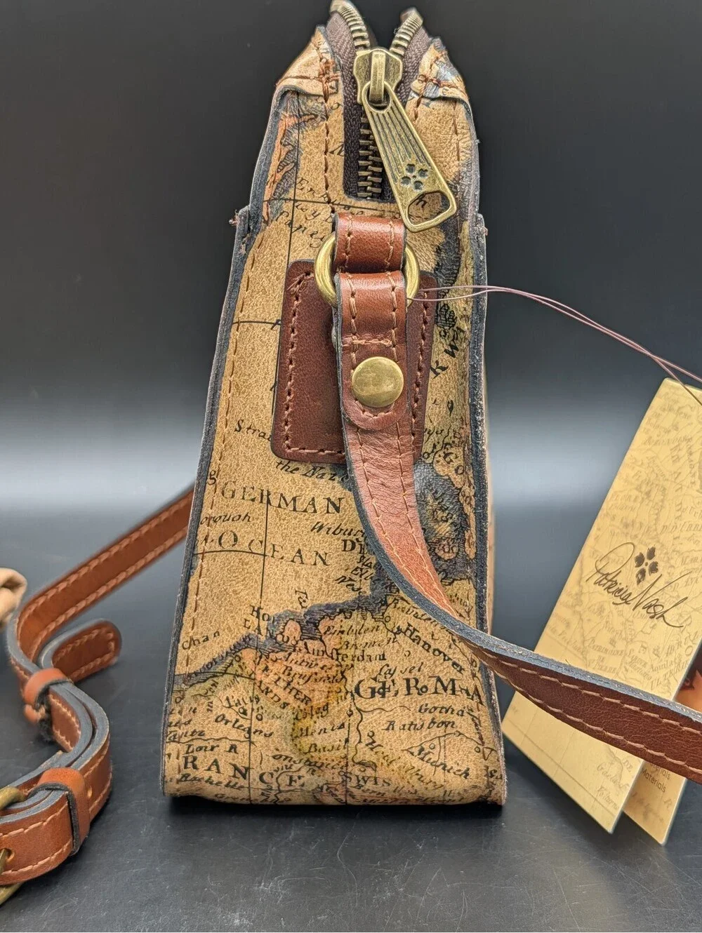 Patricia Nash Nerina Crossbody Bag European Map Leather NWT Dust Bag Included